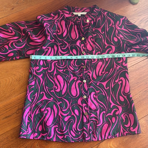 Trina Turk Silk Button Down Top Green & Pink - Picture 4 of 5